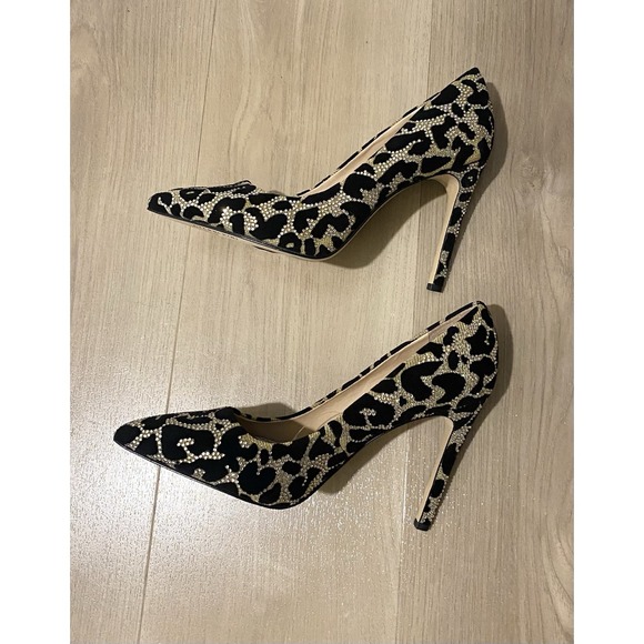 NWOB Gianni‎ Bini Women Black Silver Rhinestone Leopard Pattern 4" Pumps Shoes 8 - Picture 3 of 8